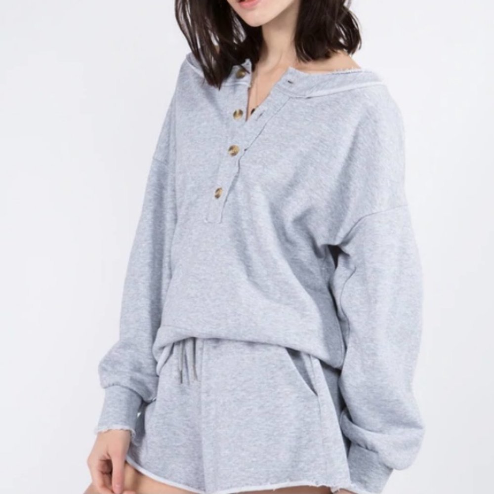 Whiteroom & Cactus Round Neck 1/2 Button Up Sweat Shirt Womens Size S Gray - Picture 2 of 14